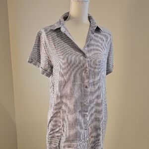 Tahari Navy and White Striped Midi Dress